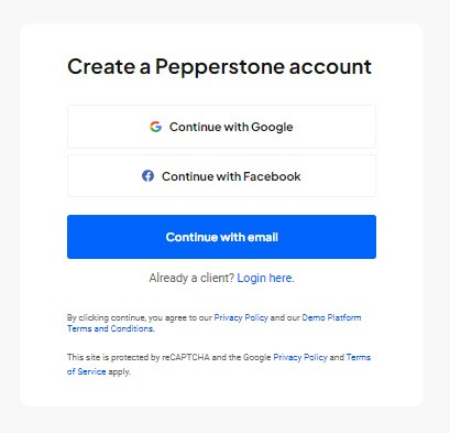 Pepperstone registration page